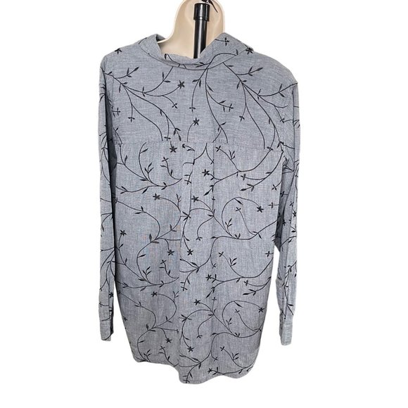 Avenue Womens Button Down Blouse Short Floral Gray Plus Size 18 20 Vintage u - Picture 4 of 5